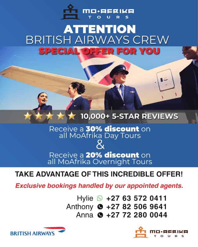 British Airways crew with Moafrika Tours special airline staff discount offer.