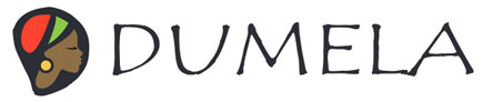 Dumela logo featuring a traditional African face with colorful headwrap.